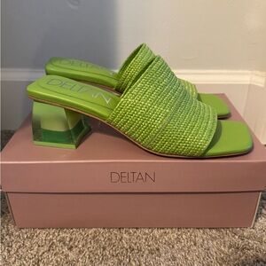 Deltan Summer Green Woven Slide Heels | Size 9.5 | Acrylic Heel | Worn Once 💚